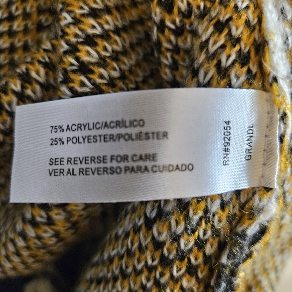 Love Ever After Sweater Knit  Cardigan Black White Yellow Open Pockets Plaid XL - Picture 13 of 13